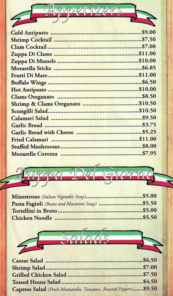 Mama Lena's New Jersey Menu