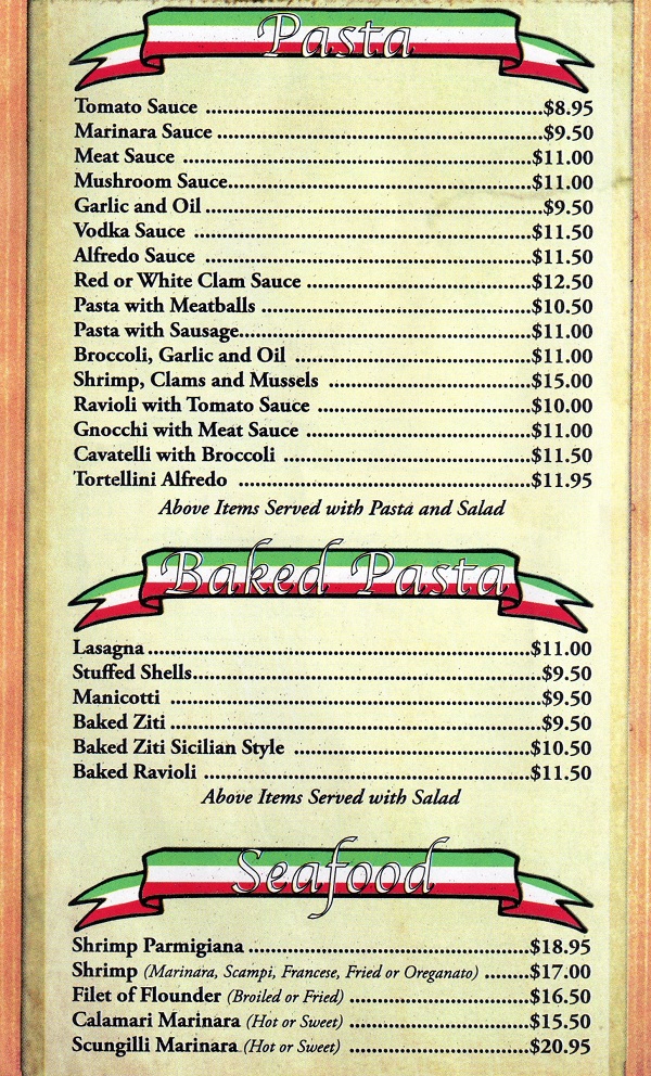 Mama Lena's New Jersey Menu