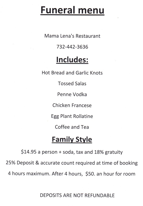 Mama Lena's Funeral Menu